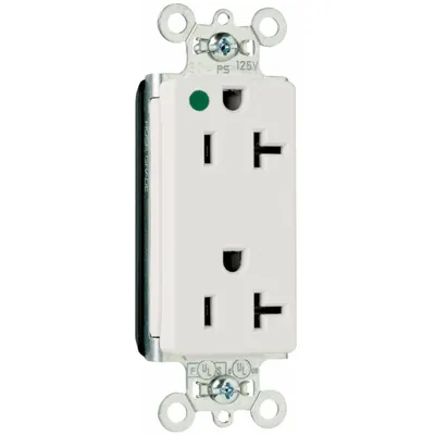 PASS & SEYMOUR Receptacle: Hospital Grade, Decorator Duplex, 5-20R, White - Illuminated Receptacles