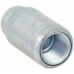Steel expansion union for connecting two conduit sections, accommodating thermal expansion and contraction. Female-to-female configuration with 1/2 in FNPT threaded ends. Electroplated finish. Suitable for use in conduit systems requiring a threaded union.