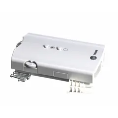 Temperature control device combining a zone sensor, set point adjustment, and 3-speed fan control. Used in commercial HVAC systems for regulating room temperature and fan speed.