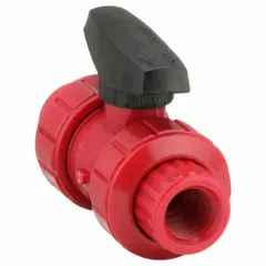 This CHEMTROL manual two-way ball valve features a 1/2-inch PVDF body with straight configuration and FNPT x FNPT connections. Equipped with a lever handle, it is rated for a maximum pressure of 150 psi (CWP). Suitable for on-off flow control in corrosive fluid handling systems.