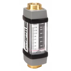This HEDLAND flowmeter is a scale-type, variable-area, inline meter for water and other compatible fluids. It offers +/-2% accuracy, features Viton seals and O-rings, and provides direct flow readings in gallons. Universal mounting orientation allows installation in various positions. Suitable for industrial process monitoring, cooling systems, and fluid transfer applications.