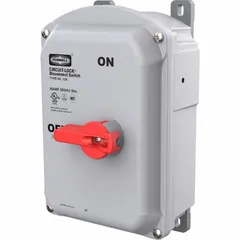 HUBBELL WIRING DEVICE-KELLEMS Disconnect Switch: Non-Fusible, 100 A, Three Phase, 600V AC (MPN HBLDS100). Key specifications — Environment: Indoor/Outdoor; Phase: Three; Handle Color: Red; Housing Material: PBT; Standards: UL Listed; Brand: HUBBELL WIRING DEVICE-KELLEMS; For Environment: Indoor & Outdoor Rated.
