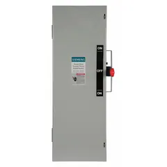 The Siemens DTF321 is a 30 A, three-phase fusible safety switch rated for 240V AC. It features a galvanized steel enclosure designed for indoor use. This switch provides a visible disconnect means for electrical circuits, enabling safe isolation during maintenance in industrial and commercial settings.