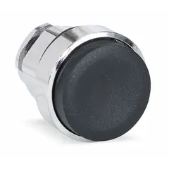 Maintained-action push-button operator from the XB4 series with extended-length design. Features a metallic black operator suitable for industrial control panel applications requiring sustained contact. 22 mm mounting hole.