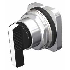 Panel-mount selector-switch operator from Siemens Series Class 52. Features three positions with maintained action in each position and a B cam. Suitable for manual selection in industrial control circuits such as motor control and machine mode selection.