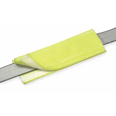 This LIFT-ALL wear pad is made of yellow nylon and measures 3/16 inch thick. It is designed for use with round slings and web slings up to 4 inches wide. The pad protects slings from abrasion and cutting during lifting operations, extending sling life and preventing load damage.