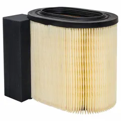 Engine air filter with oval shape and axial seal. Overall height of 9 9/16 inches. Designed for use in Ford vehicles. Filters incoming air to protect the engine from debris.