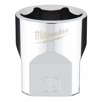 MILWAUKEE Standard Socket: Metric, 3/8 in Drive Size, 19 mm Socket Size, 6-Point - Anti-Roll Hand Sockets