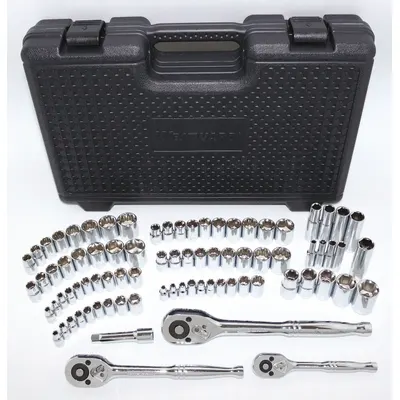 WESTWARD Socket Wrench Set: 1/4 in, 3/8 in, 1/2 in Drive, 82 Piece, 12-Point/6-Point - SAE & Metric Socket Sets with Drive Tools