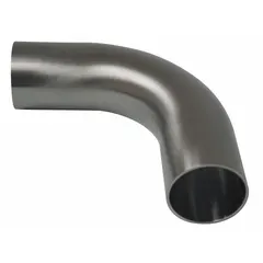 This 316L stainless steel sanitary tube fitting is a 90° elbow with 2 in OD x 2 in OD size and weld connection. It is available in 15 RA or 32 RA surface finishes and is 88 Pharmaceutical Class VI certified. Used in piping systems to change flow direction, it is suitable for clean-in-place (CIP) and sterilize-in-place (SIP) applications.