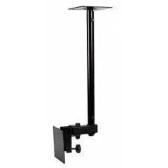 This full motion ceiling mount from VIDEO MOUNT PRODUCTS accommodates screens from 10 to 23 inches with a maximum capacity of 25 lb. Constructed from steel with a black powder-coated finish, it includes mounting hardware for installation. Suitable for overhead mounting in settings where adjustable viewing angles are needed.