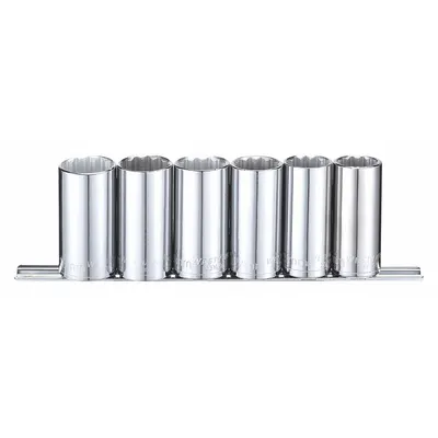 WESTWARD 3/8 in Drive Metric Deep Socket Set, 6 Piece, 12-Point, 20 mm to 25 mm - SAE & Metric Socket Sets