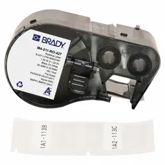 Vinyl, white matte precut label roll cartridge for wire gauges 20 AWG to 10 AWG. Compatible with M511 printer series. Used for on-demand identification and marking of wires in industrial wiring and electrical installations.
