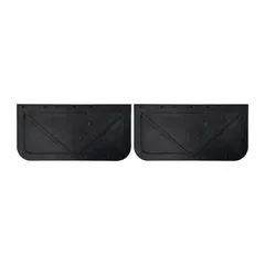These rubber mud flaps are designed for rear vehicle location on trucks. Sold as a pair, they help reduce spray and debris from tires. Each flap measures 12 inches in height, 24 inches in width, and 1/4 inch in thickness. Color is black.