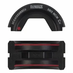 U-die set for crimping 350 kcmil copper cable lugs and connectors. Designed for use with the DEWALT DCE310 crimper. Suitable for heavy-duty electrical installations.