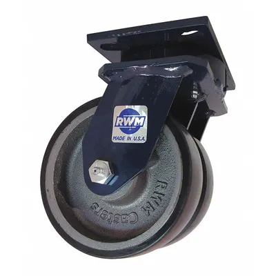 RWM Plate Caster: Swivel, Polyurethane, 6 in Wheel Dia, 2 in Wheel Wd, 8 in Mounting Ht - Easy-Turn Kingpinless Plate Casters