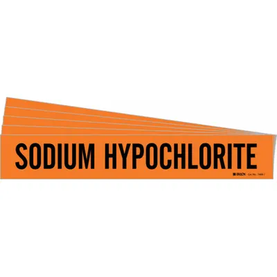 BRADY Pipe Marker: Sodium Hypochlorite, Orange, Black, Fits 2 1/2 to 7 7/8 in Pipe O.D. - Sodium Hypochlorite Adhesive Pipe Markers