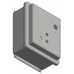This WIEGMANN fiberglass enclosure measures 11 x 9 x 5 inches and is rated NEMA 12/4X/6P for indoor/outdoor, washdown, and submersible applications. It features a hinged solid cover with a padlock hasp closure. Knockouts are not included. Suitable for protecting electrical controls, terminals, and instruments in corrosive or wet environments.