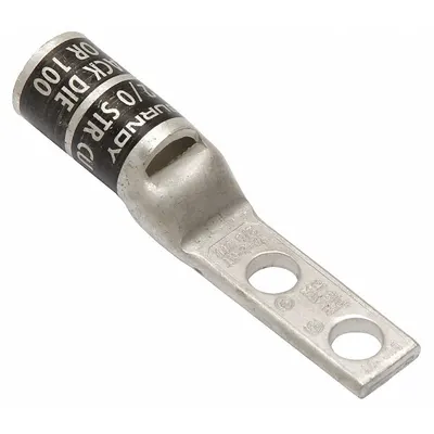 BURNDY Compression Lug: For 2/0 AWG, Stranded Wire, 1/4 in Stud Size, Std - Two-Hole Compression Lugs