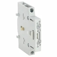 A 1NO/1NC auxiliary contact module for use with SQUARE D MD Motor Disconnect Switches. It provides additional switching capacity for control or monitoring functions in motor control circuits.
