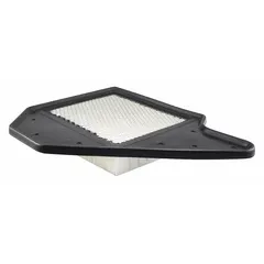 Rectangular panel engine air filter with an overall length of 12 3/4 in. Designed for use in Dodge buses to trap airborne contaminants and maintain clean airflow for engine combustion.