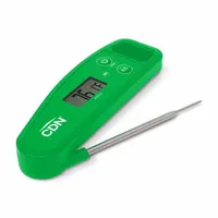 Digital folding thermometer with LCD display, ±2 °F accuracy, and 5 1/16 in overall length. Features a metal-detectable ABS plastic case and NSF certification. Designed for high-heat food temperature monitoring in commercial kitchens and food service environments