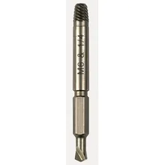 Double-ended tool combining a drill bit and extractor for removing broken fasteners. Size #1 with M3 capacity and #5 to #6 size range. Suitable for automotive, industrial, and maintenance applications where damaged screws or bolts must be extracted without damaging surrounding material.