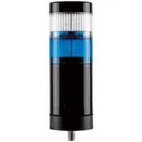 Two-tier tower light assembly with blue and clear light tiers for visual status indication. No sounder tier. Overall height 179 mm. Operating voltage 21.6 to 26.4V. Used in industrial machinery and automation systems to signal operating conditions such as machine running, standby, or alarm states