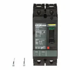 This 100 A H-Frame molded case circuit breaker from the HD series provides overcurrent protection in industrial electrical distribution systems. It features a fixed mount, line/load lug terminations, and a 25kA interrupting rating at 240V AC. Suitable for use in panelboards and switchboards.
