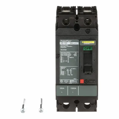 SQUARE D Molded Case Circuit Breaker: 100 A Amps, 25kA at 240V AC, Fixed, Line/Load Lug - H-Frame Square D Molded Case Circuit Breakers