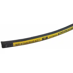 SAE 100R1AT Type S hydraulic hose with single steel-braid reinforcement. Rated for 3,700 psi and water-based hydraulic fluids from -40° to 158°F. Black WeatherShield cover. Inside diameter 1/4 in, outside diameter 25/32 in, length 50 ft. Suitable for industrial and mobile hydraulic systems requiring a flexible, medium-pressure hose.