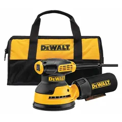 This corded random orbital sander features a 5-inch hook-and-loop pad with a 3/32-inch orbit for a swirl-free finish. The fixed-speed, palm-grip design provides controlled operation. Suitable for finish sanding on wood, metal, and painted surfaces.