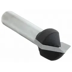 Carbide-tipped V-groove router bit with 1/2 in cutter diameter. Designed for creating decorative V-shaped grooves in woodworking projects such as sign making, cabinetry, and trim work. Suitable for use with standard woodworking routers on hardwood, softwood, and plywood.