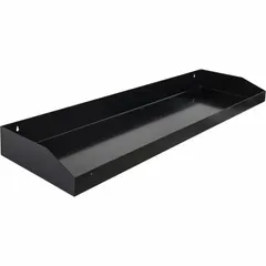 This steel tray is designed for use inside truck boxes to organize tools and parts. It measures 47 inches in length with a 4-inch overall height and features a black finish. The tray helps keep equipment accessible and secure during transport.