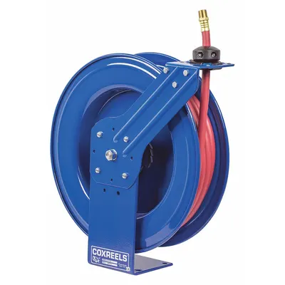 COXREELS Spring Return Hose Reel: 50 ft (3/4 in I.D.), 3/4 in MNPT, 300 psi Max Op Pressure - Large-Frame Air or Water Spring-Return Hose Reels with Movable Arm