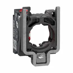 This contact block from the ZB4 series provides one normally closed (1NC) momentary switching function. It features push-in terminal connections for fast wiring and is designed for 22 mm panel mounting. Typical applications include control stations, pushbutton enclosures, and selector switch assemblies in industrial automation and machine control circuits.