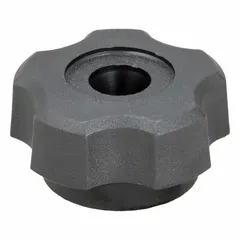 This five-arm knob features a snap-lock design for manual adjustment and locking applications. The plastic body with steel thread insert provides a secure grip for tightening or loosening components by hand. Commonly used in industrial machinery, jigs, and fixtures.