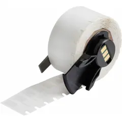 Precut wraparound label for wire and cable identification. White matte vinyl material sized for 1/4 in wire diameter. Compatible with 16 AWG to 10 AWG wire gauge. Designed for use with Brady M611 printer series and M61-R4310 ribbon.