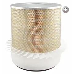 Round engine air filter with axial seal, 11 1/8 in outside diameter. Designed for Koehring vehicles. Traps airborne contaminants to maintain clean airflow for engine protection.