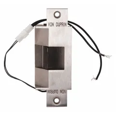 This electric strike combines cylindrical and mortise functionality in a stainless steel housing. It measures 6 inches in height and operates on 24V AC/DC input. Rated for heavy-duty performance, it is suitable for access control applications on high-traffic doors requiring secure remote locking and unlocking.