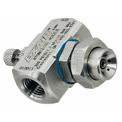 EXAIR Atomizing Spray Nozzle: Pressure, 0.9 scfm, Round, 1/4 in FNPT, FNPT - External Mix Air-Atomizing Spray Nozzles
