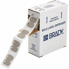 Polyethylene precut tag roll in gray matte finish for indoor use. Each roll contains 1,000 tags measuring 1 in x 1 in. Compatible with M710 printer series for on-demand printing in industrial labeling applications.