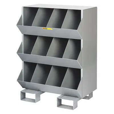 LITTLE GIANT Stationary Stacking Bin Unit, 12 Compartments, Gray, Pallet Base - Stationary Stacking Bin Units