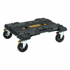 This hand truck and dolly from the Tough System line is designed for transporting heavy tool boxes and equipment on job sites. It features a swivel design and supports a maximum load capacity of 440 lb. Dimensions are 26 inches wide by 26 inches deep by 10 inches high. Color is black.