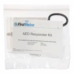 This resealable AED responder kit includes scissors and a razor for cutting clothing and preparing a patient's chest for defibrillator pad placement during emergency response.