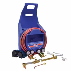This portable outfit is configured for acetylene service and includes a regulator with a CGA 200 fuel connection. Supplied without cylinders, it is suited for brazing, cutting, and welding tasks in maintenance, repair, and light fabrication applications where mobility is required.