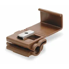 Double-port run tap wire connector for splicing and tapping 10 AWG solid or stranded copper conductors. Rated 1000 V, brown housing. Uses insulation displacement technology for tool-less installation. Suitable for junction boxes, panel boards, and control cabinets.