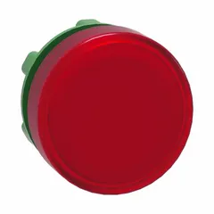 Red, smooth pilot-light head for the XB5 series. Compatible with Universal LED Module lamp modules. Used as a visual indicator on control panels to signal machine status or alarm conditions.