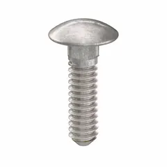 Square neck carriage bolt with #10-24 thread, 3/4 inch length, made from 18-8 stainless steel with plain finish. The square neck locks into wood or metal to prevent spinning during tightening. Suitable for fastening metal to wood or metal to metal in assemblies such as machinery guards, conveyor supports, and structural framing. Supplied in a 50-piece pack.
