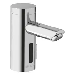 The SLOAN EAF-250 is a single-post sensor faucet constructed of cast brass with a polished chrome finish. It is powered by a 6V Lithium CR-P2 Commercial Battery, enabling touch-free operation. This faucet is suited for commercial restroom applications where hygiene and water conservation are priorities.